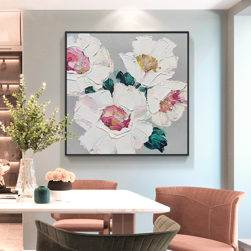 手绘油画现代简约花卉立体肌理画餐厅卧室床头装饰画客厅玄关挂画图片