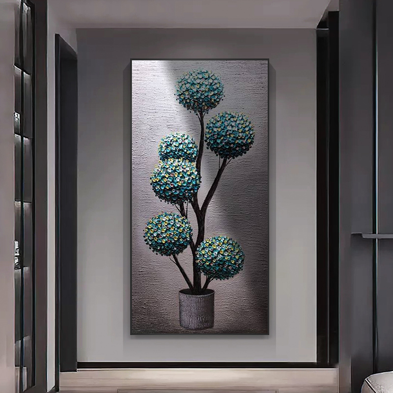 纯手绘油画立体肌理发财树绿植装饰画入户玄关装饰画走廊过道挂画图片