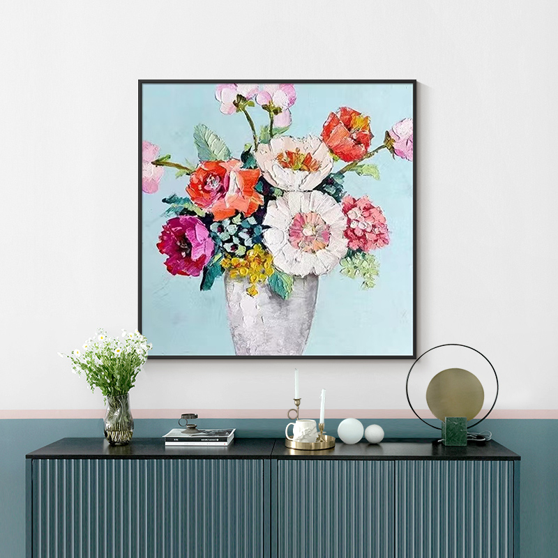 纯手绘油画餐厅花卉立体肌理画卧室床头挂画客厅背景墙玄关装饰画图片