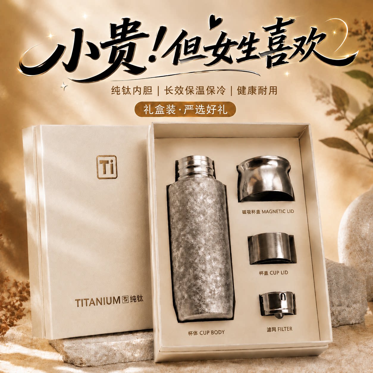 磁吸纯钛双饮保温杯】礼物女生图片