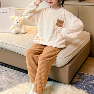 新款 150cm矮小个子女睡衣秋冬xs珊瑚绒加绒家居服法兰绒145矮个子