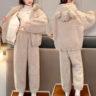 拉链家居服加绒两件套150cm 睡衣女145珊瑚绒xs码 加厚款 小个子冬季