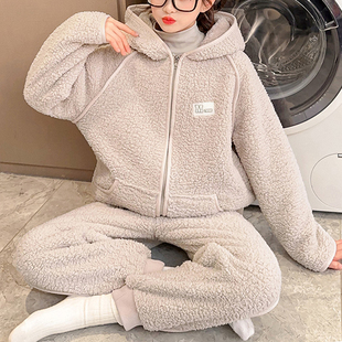 家居服套装 小个子145秋冬加绒珊瑚绒开衫 150cm 冬季 法兰绒睡衣女款