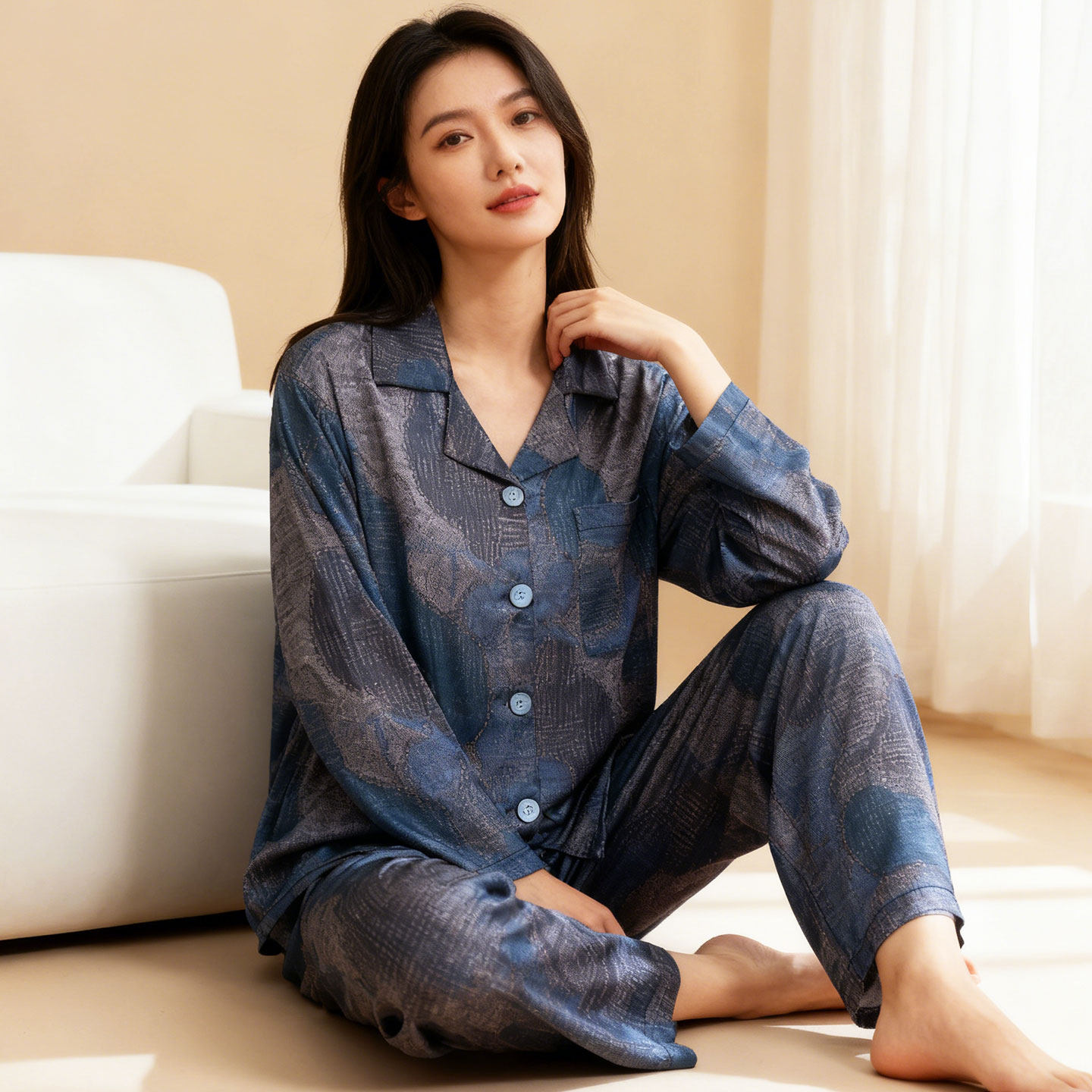 冰丝睡衣女小个子150春秋翻领开衫仿真丝家居服145矮个子春季套装,女士内衣/男士内衣/家居服,睡衣/家居服套装,淘宝优惠券,粉丝福利购,淘宝优惠卷