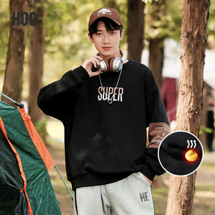 hoo男童卫衣加绒青少年16-18岁学生上衣一体绒外套17男装初中生19