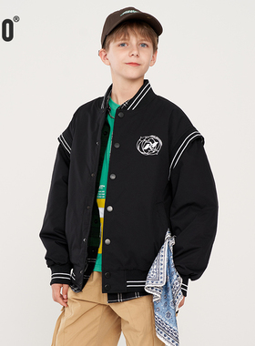 冬季hoo男童加棉休闲百搭棒球服保暖夹棉秋冬拼接棉服外套4660A