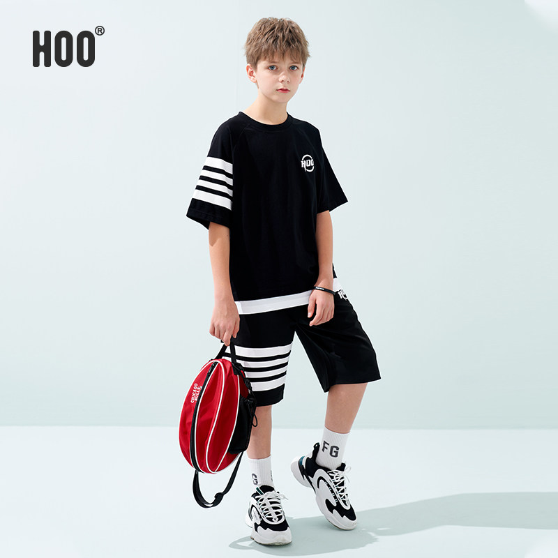 2024夏季hoo男童短袖休闲运动套装潮酷短裤两件套中大童男孩