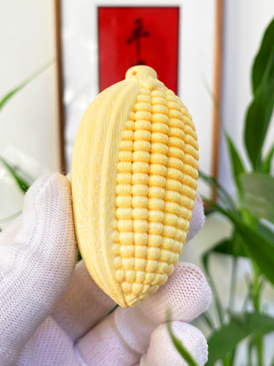 文玩玉米龙血金丝竹手把件雕刻竹雕天然实心配饰挂件摆件金玉满堂