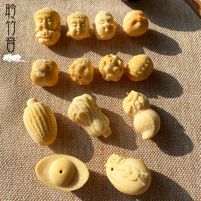 竹雕文玩挂件佛头配件实心竹雕刻小配件悟空头立雕配饰玉竹吊坠