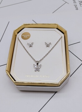 K274夸张质感时尚潮流气质名媛街拍几何黄铜锆石创意金属项链～女