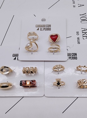 K250夸张质感时尚潮流气质名媛街拍几何套装宫廷创意金属戒指~女