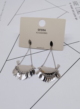 K272夸张质感时尚潮流气质名媛街拍几何白金小鸟创意金属耳环～女