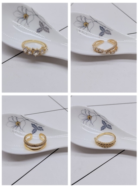 K213夸张质感时尚潮流气质名媛街拍黄铜锆石创意金属镀真金戒指