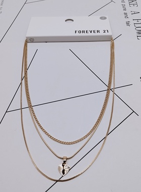 K260夸张质感时尚潮流气质名媛街拍几何三层锁骨链创意金属项链女