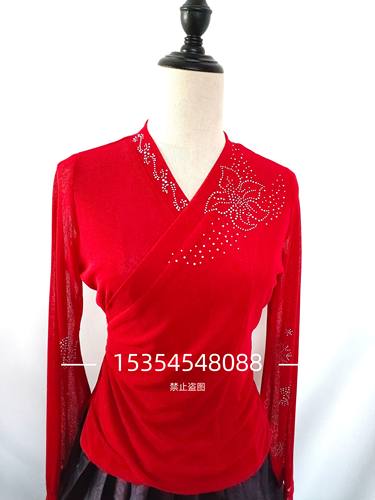 竹节网纱上衣朝鲜族舞蹈练功服韩式灯笼袖练习服烫钻改良舒适上衣
