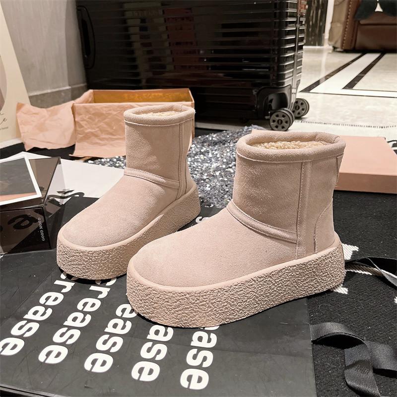 磨砂真皮松糕厚底雪地靴