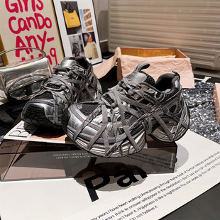 炸街帅气女鞋 休闲鞋 潮 绑带蜘蛛侠厚底松糕小个子显瘦运动鞋 老爹鞋
