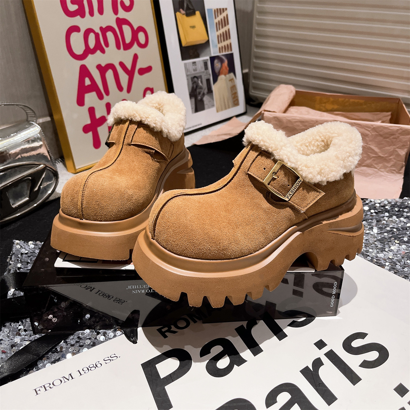 羊毛乐福鞋厚底松糕JK小皮鞋女鞋