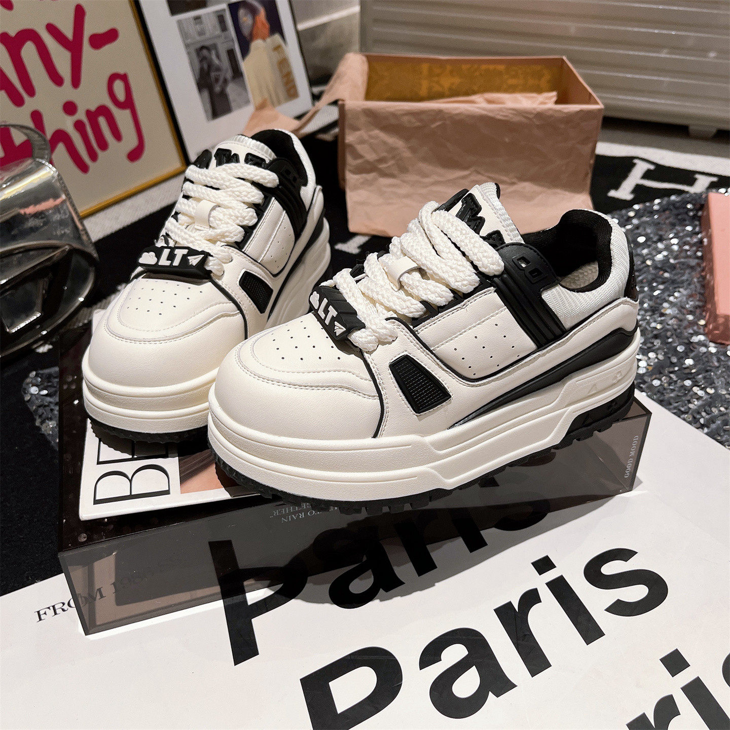 真皮板鞋面包鞋小胖丁熊猫鞋女鞋