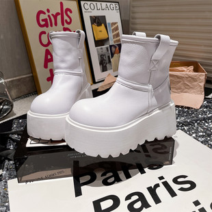 厚底松糕超高跟小个子8cm雪地棉靴短靴粉色加厚女鞋 欧货冬季 新款