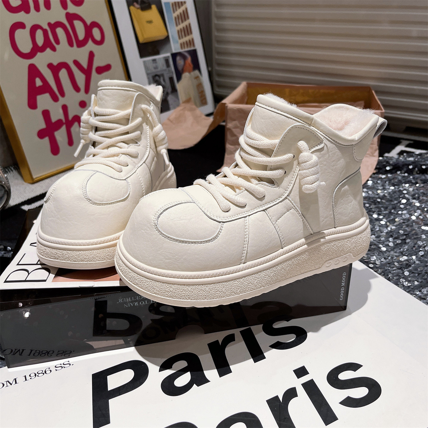 大头雪地棉靴短靴皮面面包鞋女鞋