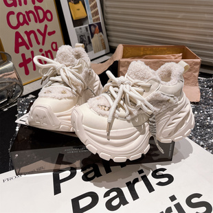 小个子8cm百搭运动鞋 女厚底增高休闲鞋 老爹鞋 欧货水钻做旧毛毛鞋