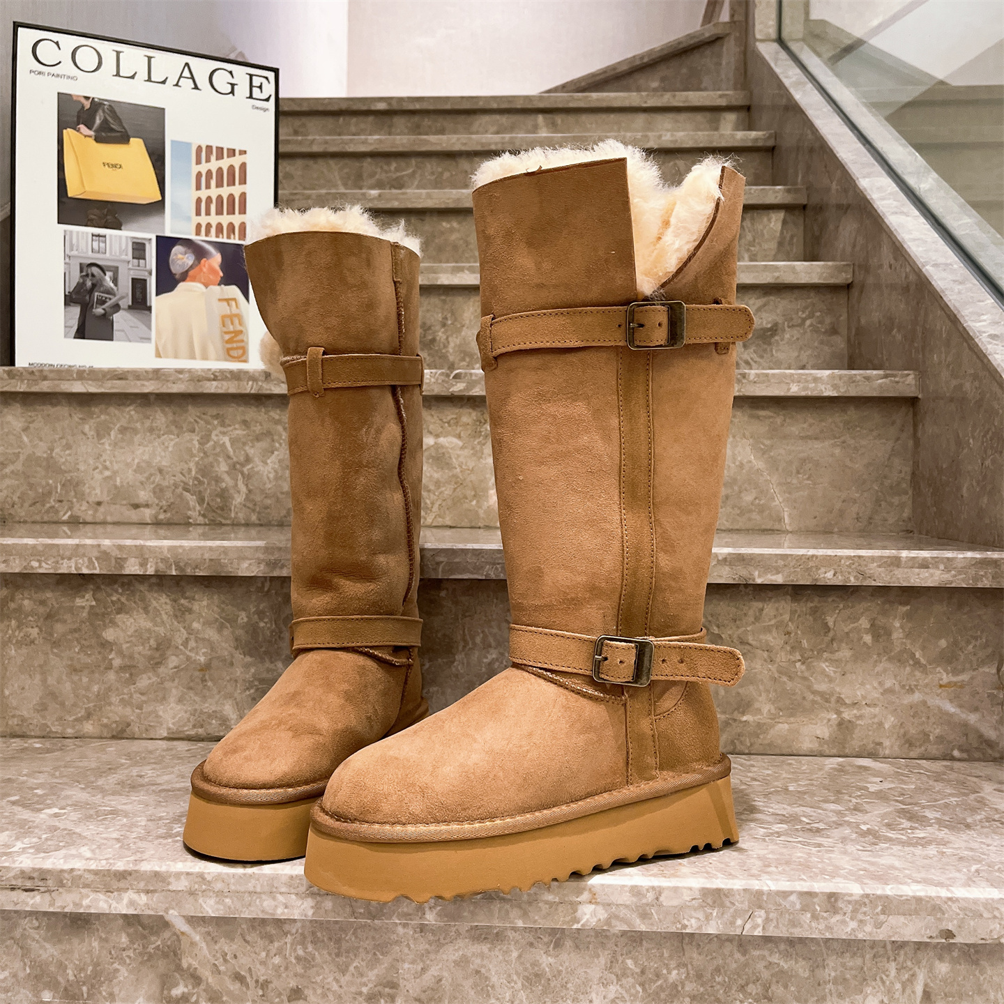 羊皮毛一天雪地棉靴长筒靴女鞋