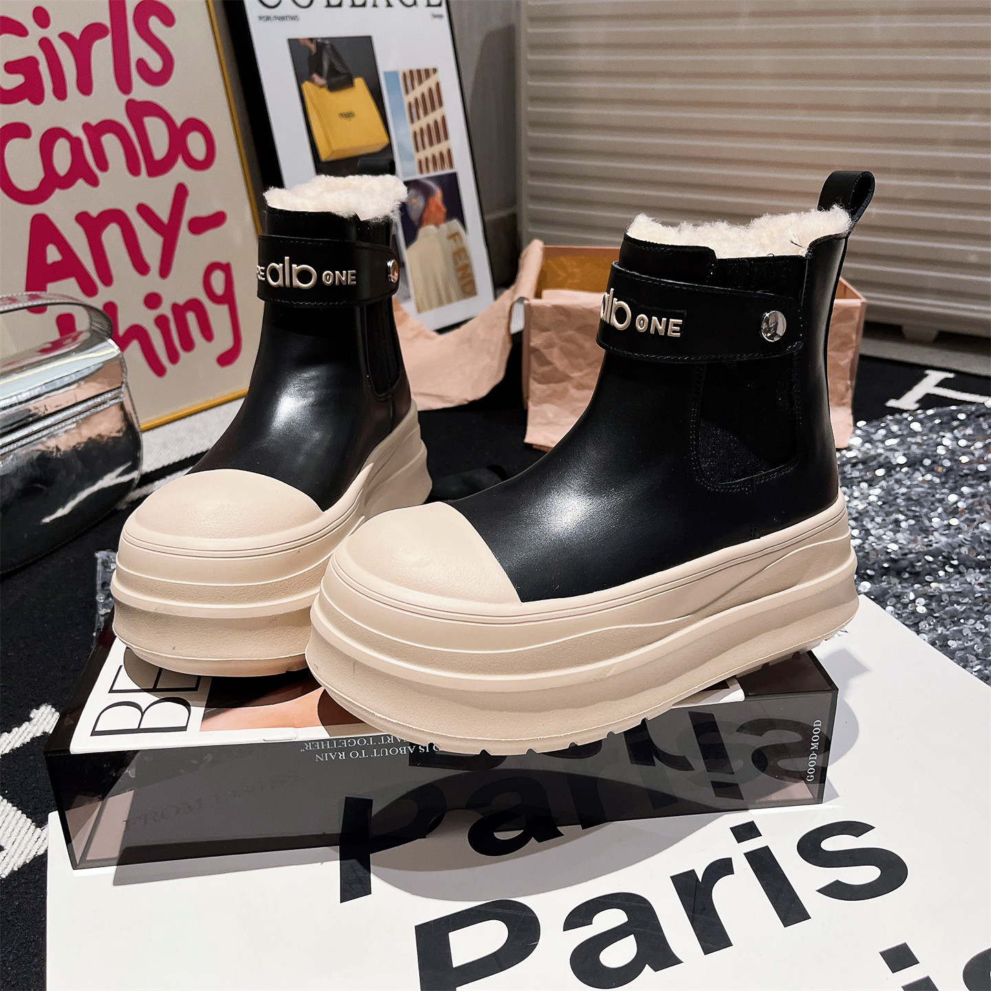 欧洲站机车靴短靴加绒雪地棉靴女
