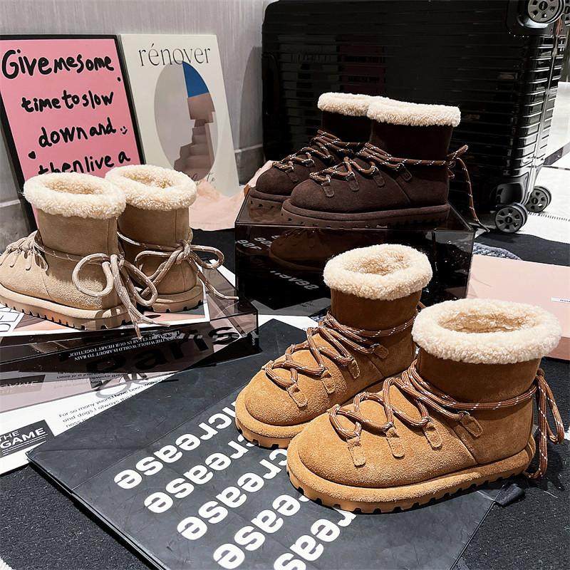 欧货小众平底羊皮毛一体雪地靴