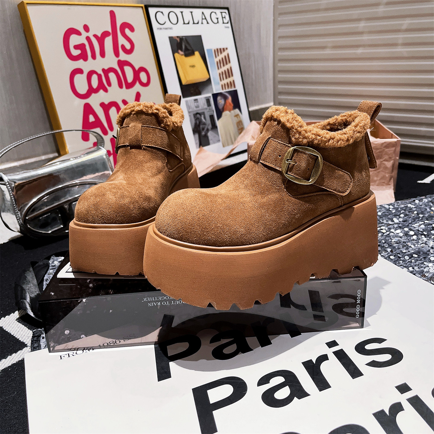 小个子8cm勃肯鞋雪地棉靴女鞋