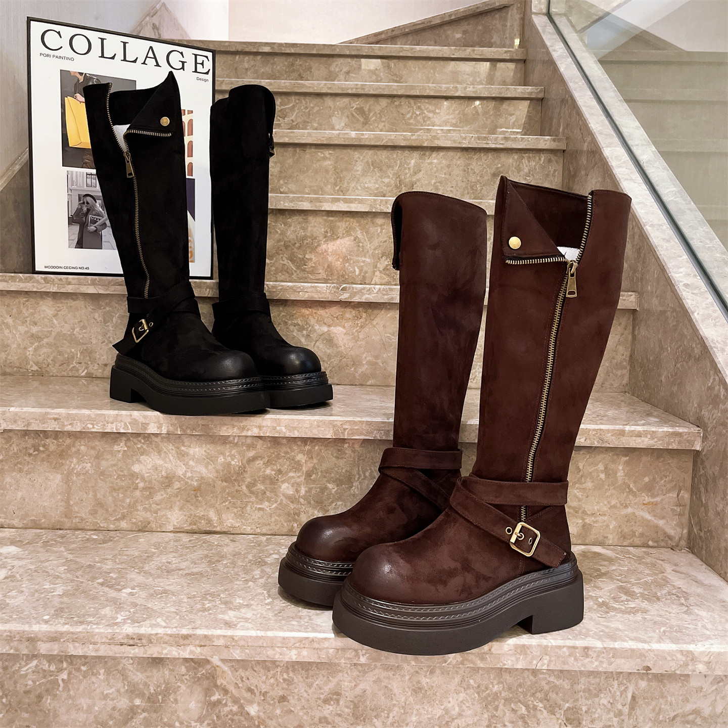 美拉德高筒机车靴瘦瘦靴女鞋