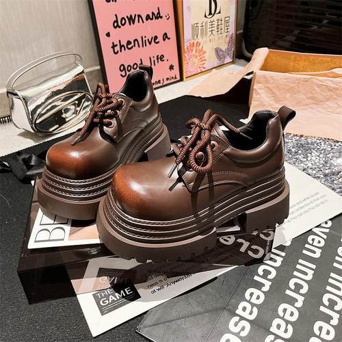 欧货擦色系带方头厚底松糕鞋