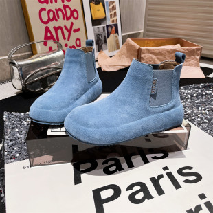 厚底松糕红色女鞋 短靴大头面包鞋 欧货大头卡皮巴拉勃肯鞋 真皮版