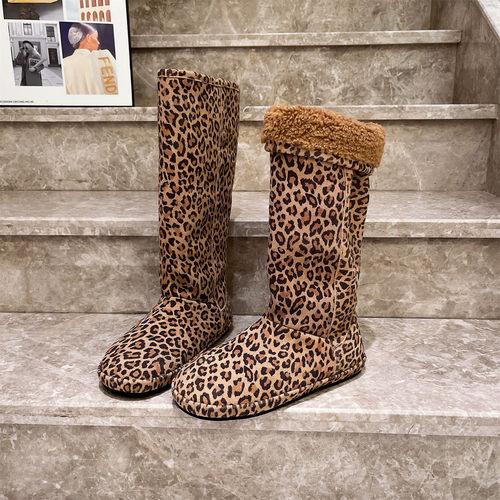 欧洲站雪地棉靴VIVI同款豹纹女鞋