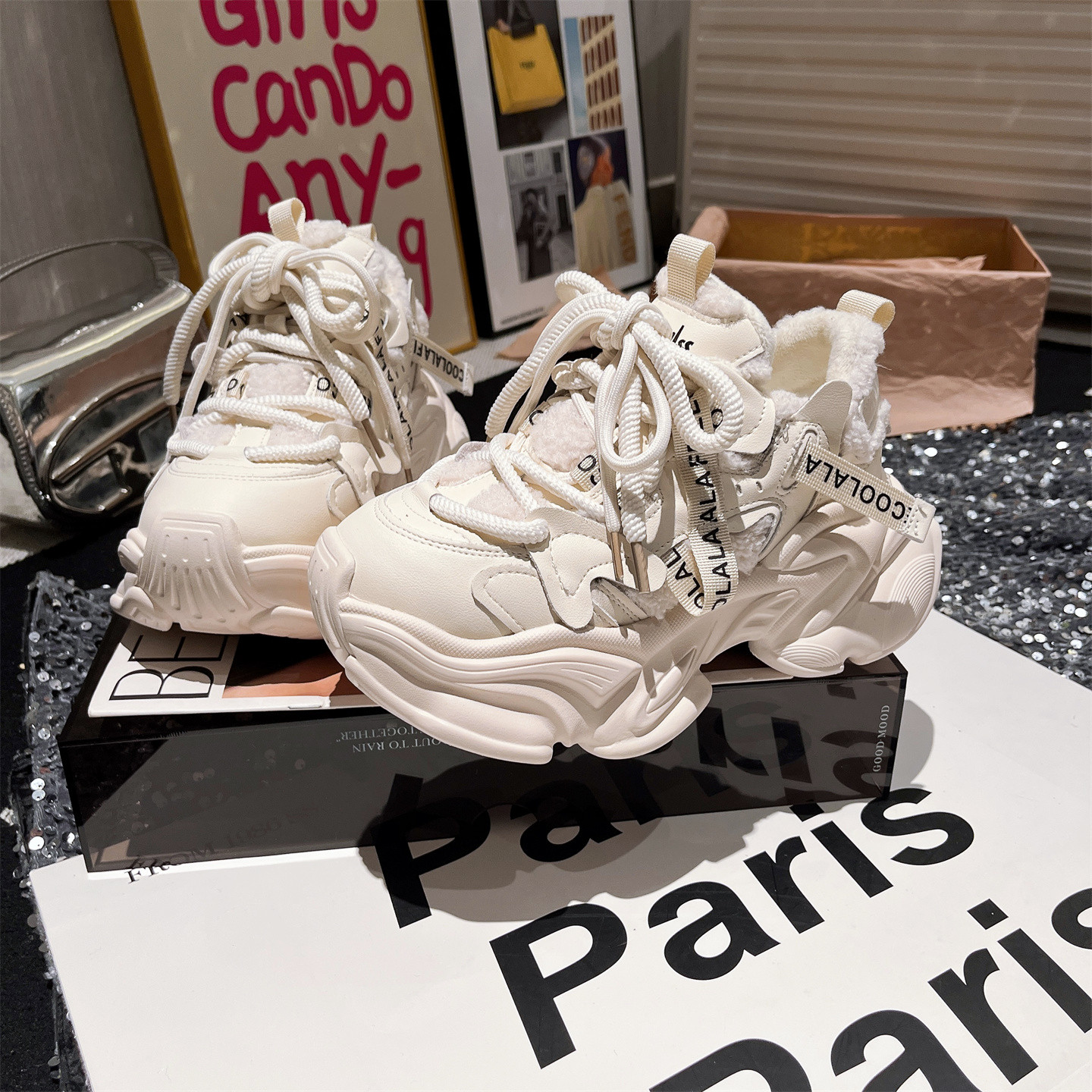 增高加绒毛毛鞋休闲运动鞋女鞋