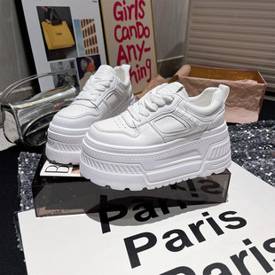 8cm~2026新款真皮系带厚底松糕超高跟小个子休闲鞋板鞋小白鞋女鞋