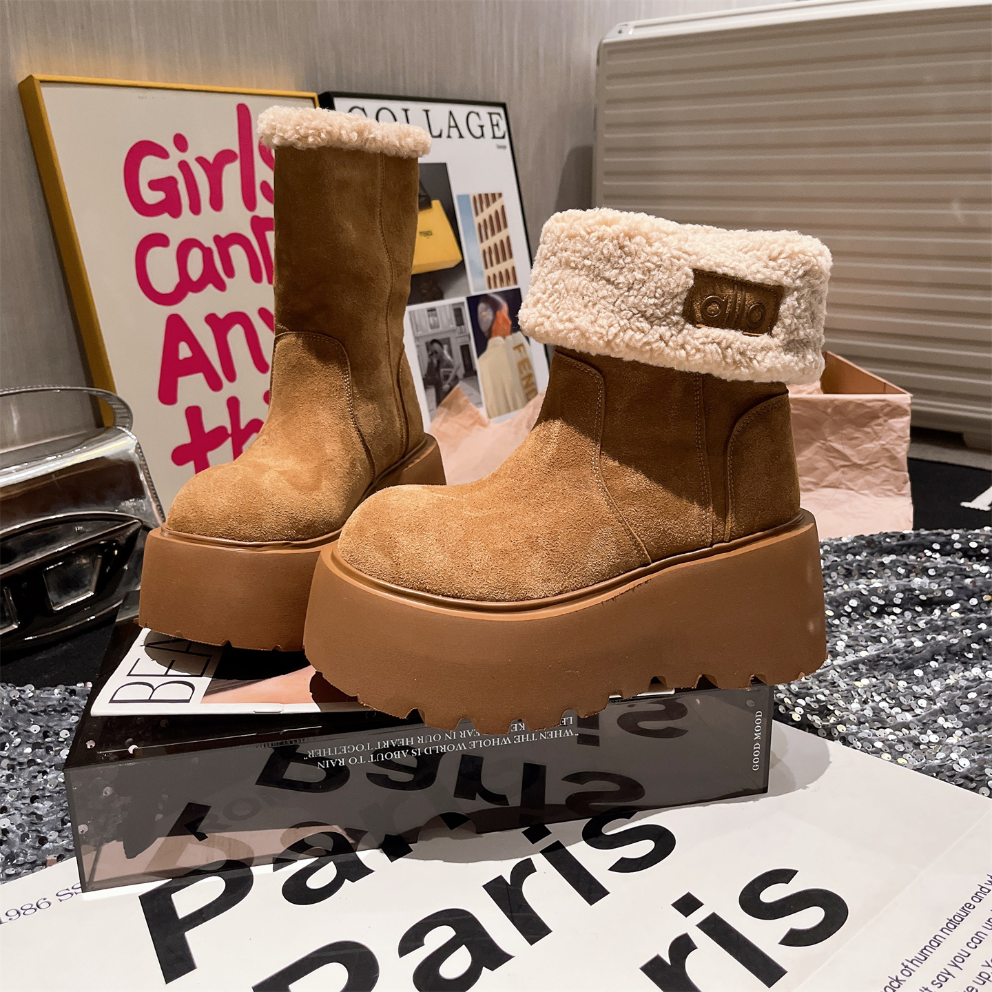 欧货松糕雪地棉靴短靴小个子女鞋