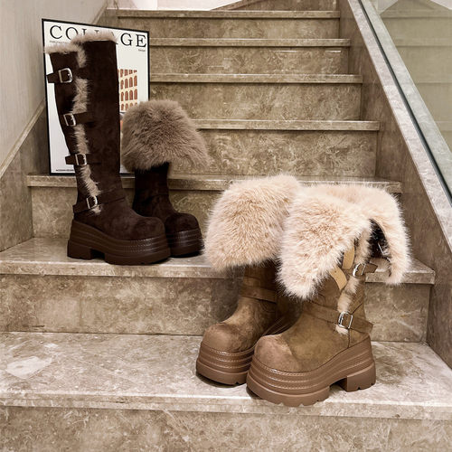 小个子9cm长筒骑士靴雪地棉靴女