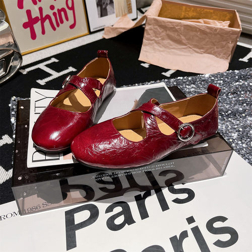 车厘子红色浅口平底鞋单鞋女鞋