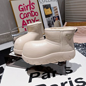 欧货2025年真皮厚底松糕大头卡皮巴拉丑萌面包鞋 皮面雪地棉靴女鞋