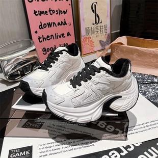 做旧脏脏运动鞋 ins超火显脚小显瘦厚底松糕小白鞋 女鞋 真皮老爹鞋