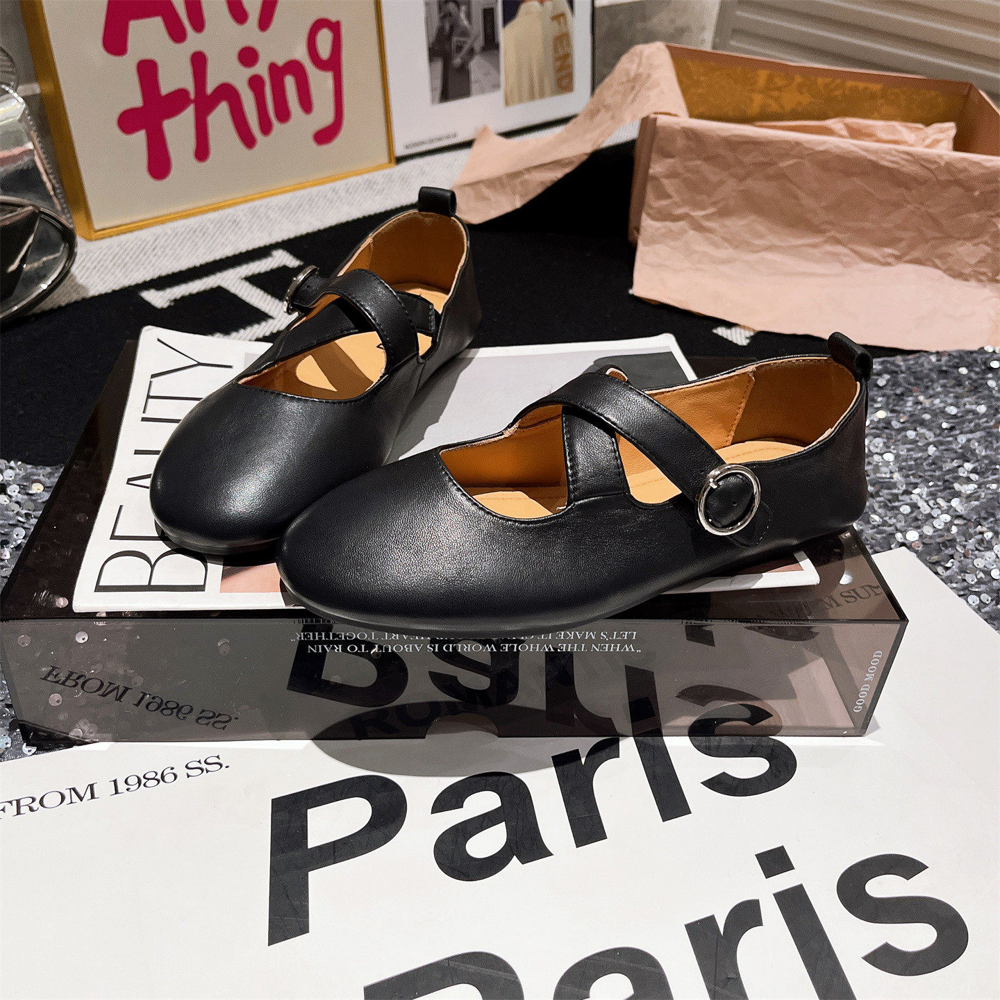 羊皮版~欧洲站一字芭蕾风玛丽珍交叉绑带浅口单鞋平底鞋船鞋女鞋,女鞋,时尚芭蕾鞋,淘宝优惠券,粉丝福利购,淘宝优惠卷