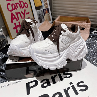 加绒女鞋 小白鞋 运动鞋 欧货真皮做旧擦色厚底松糕小个子8cm老爹鞋