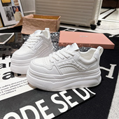 2026春夏新款 小个子女鞋 韩版 板鞋 6cm 面包鞋 缝线系带休闲鞋 小白鞋