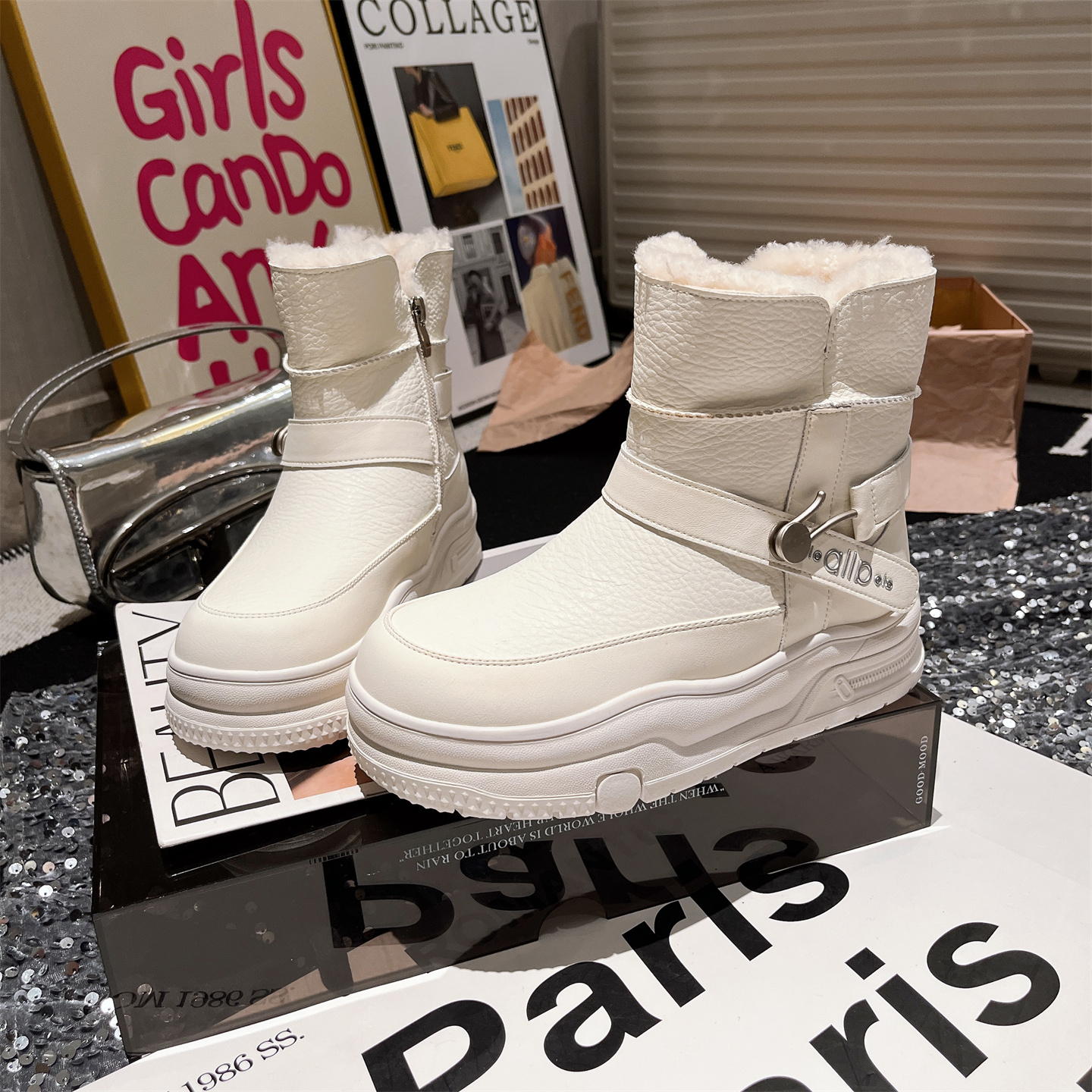 雪地棉靴短靴面包鞋平底加厚女鞋