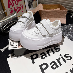 女鞋 欧洲站丑萌大头面包鞋 魔术贴小胖丁厚底松糕小个子6cm小白鞋