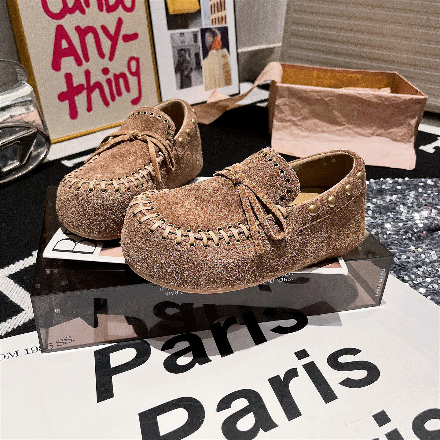 真皮版~大头编织铆钉蝴蝶结豆豆鞋勃肯鞋乐福鞋一脚蹬平底鞋女鞋,女鞋,勃肯鞋/软木鞋,淘宝优惠券,粉丝福利购,淘宝优惠卷