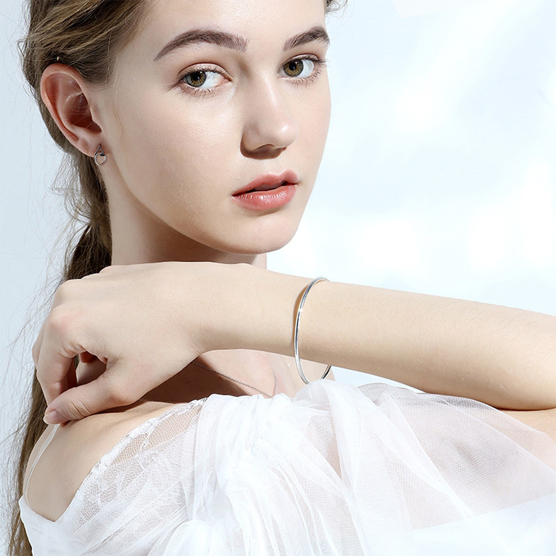 9999银手镯女款足银时尚简约单光圈银手环细圈钉砂多环闭口镯子