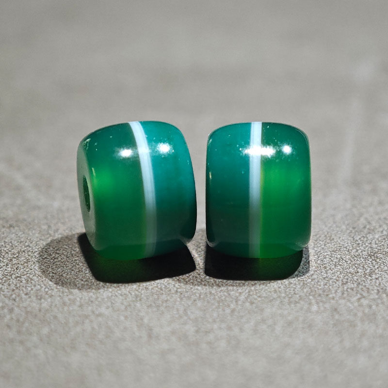 8*6MM天然绿色一线药师玛瑙桶珠剁珠腰珠一对文玩配饰佛珠手串diy