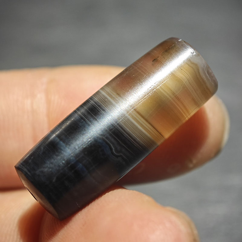 6mm天然西藏老缠丝玛瑙天地蓝沁一线药师桶珠子小勒子文玩配饰